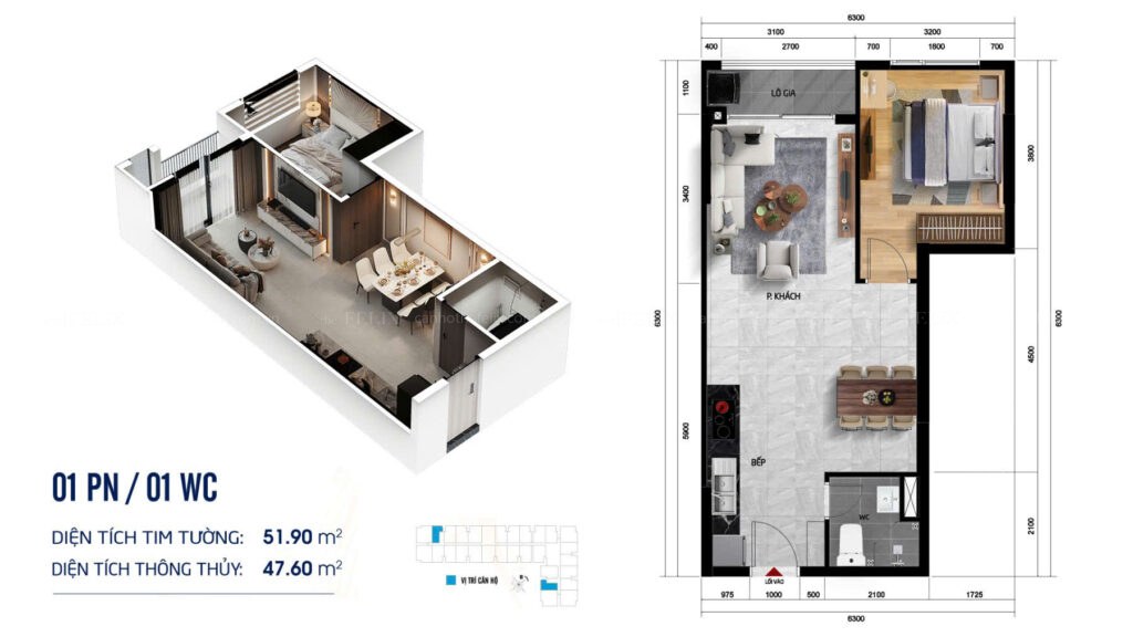 Căn Hộ 1 PN + 1WC