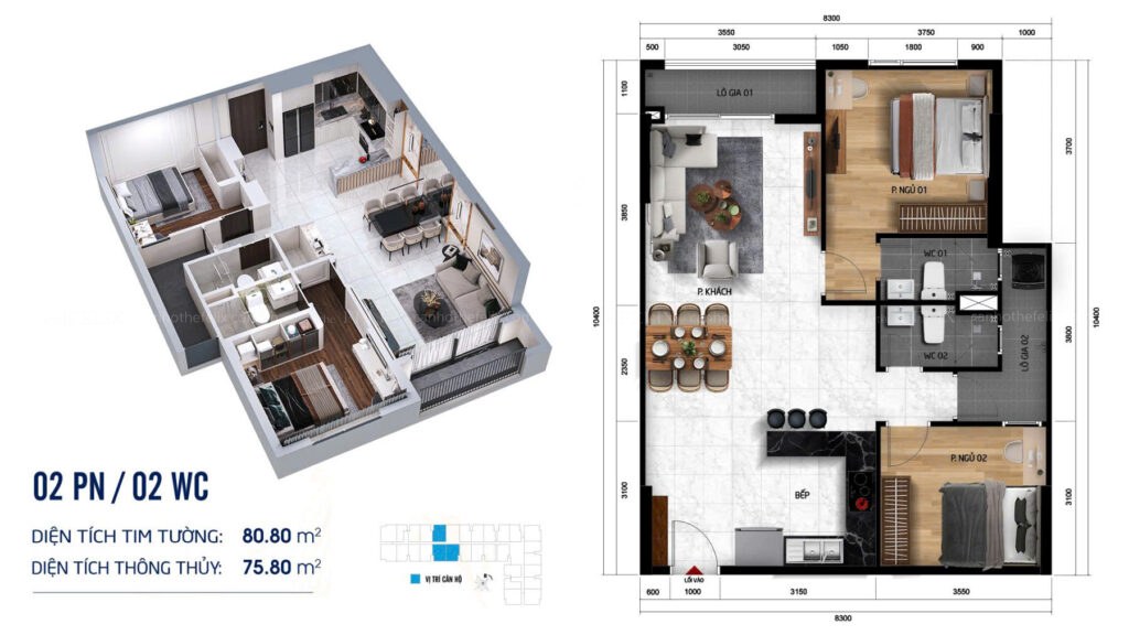 Căn Hộ Mẫu Symlife 2PN + 2WC DT 75-80m2