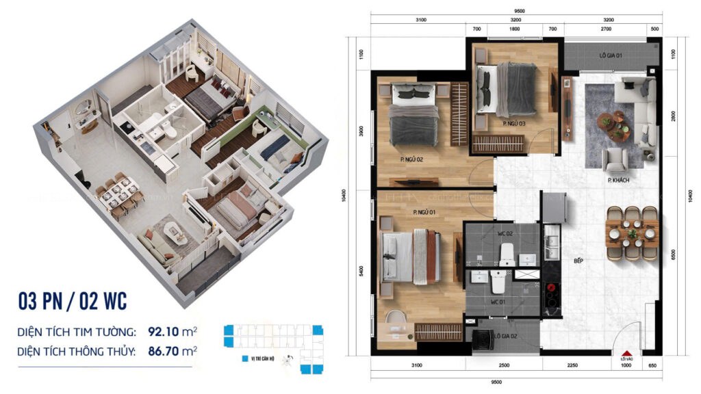 Căn Hộ Mẫu Symlife 3PN+2Wc Góc