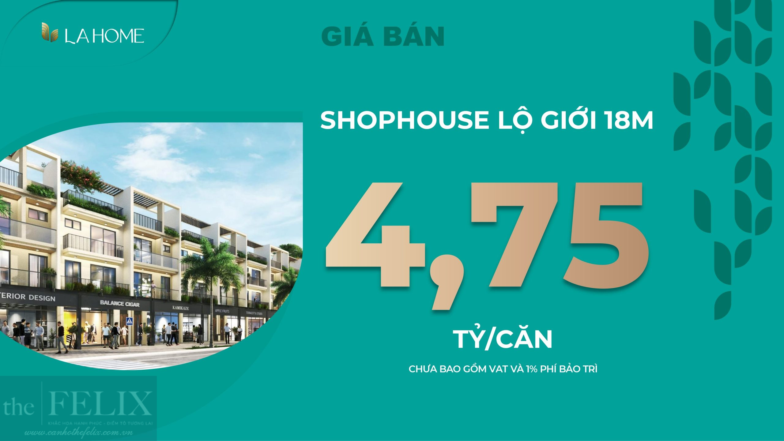 Giá Bán Chỉ 4,75 Tỷ Mỗi Căn Shophouse La Home Long An Lộ Giới 18m