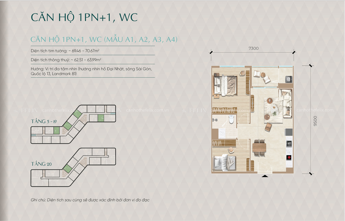 Mặt Bằng Căn Hộ Diamond Sky Căn 1pn+1