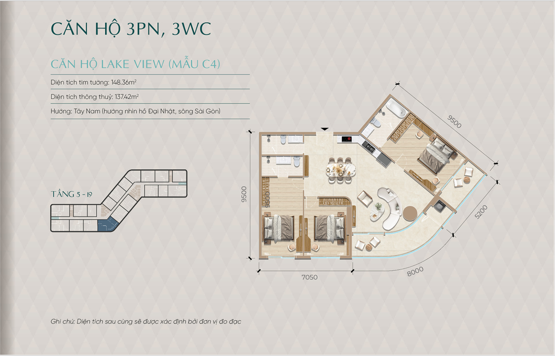 Mặt Bằng Căn Hộ Diamond Sky Căn 3pn3wc Mẫu C4