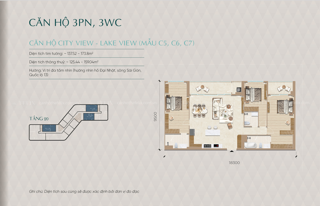 Mặt Bằng Căn Hộ Diamond Sky Căn 3pn3wc Mẫu C5c6c7