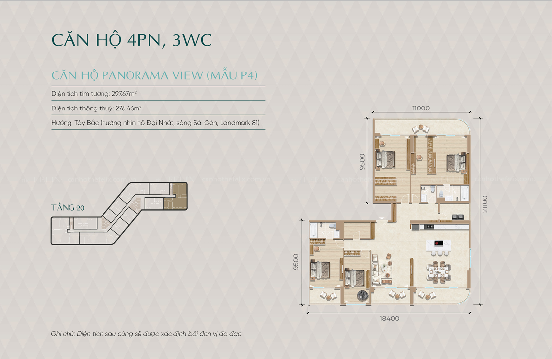 Mặt Bằng Căn Hộ Diamond Sky Căn 4pn3wc Mẫu P4
