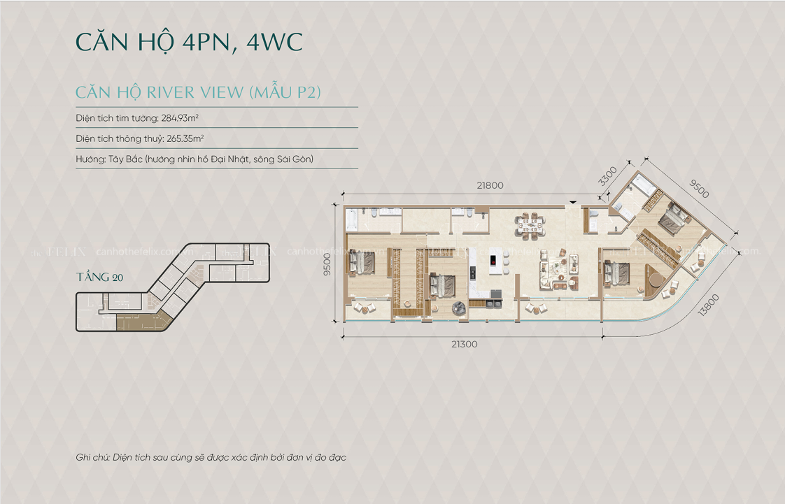 Mặt Bằng Căn Hộ Diamond Sky Căn 4pn4wc Mẫu P2