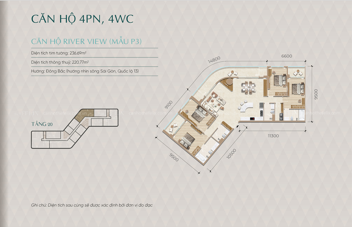 Mặt Bằng Căn Hộ Diamond Sky Căn 4pn4wc Mẫu P3