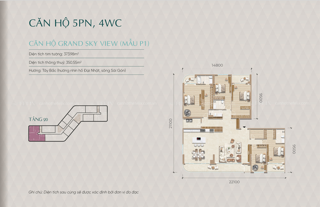Mặt Bằng Căn Hộ Diamond Sky Căn 5pn4wc Mẫu P1