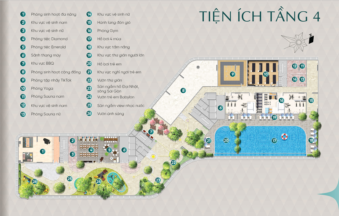 Mặt Bằng Tiện ích Tầng 4 Diamond Sky