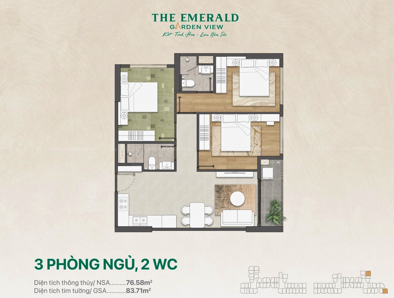 Căn 3pn The Emerald Garden View